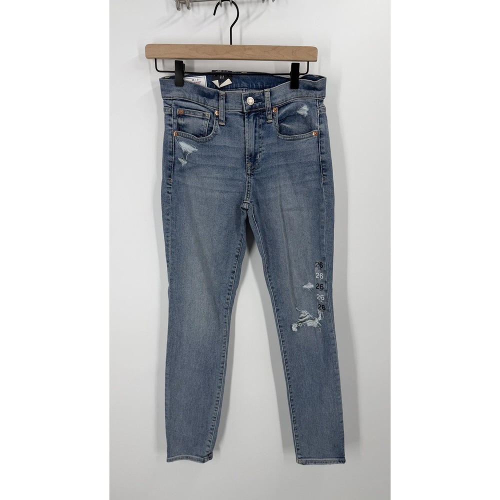 Gap True Skinny Mid Rise Jeans Women 26 2R Blue Distressed Denim